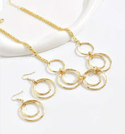 Gold Double-Loop Necklace Set for Women Loop Chain Link Choker Necklace and Dangle Loop Earrings Statement Jewelry Set
