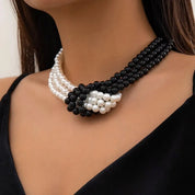 Ddmyoon Dainty Pearl Choker - سلسلة عظم الترقوة الفرنسية ، Fabric Multi -Layer Moon Choker