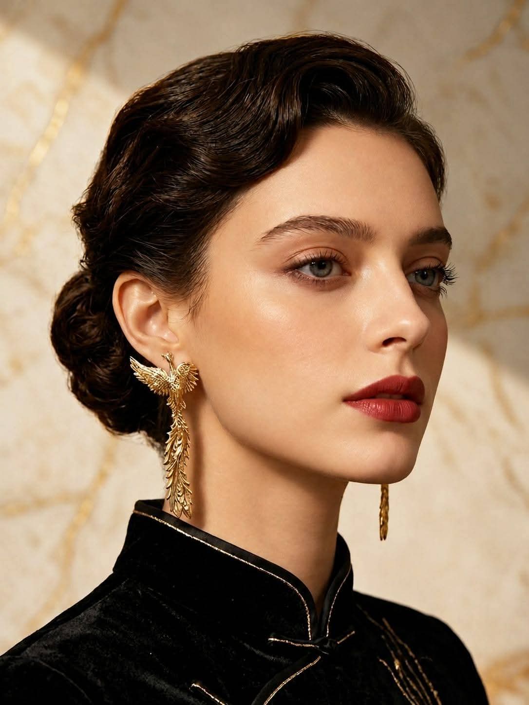 Golden Phoenix Statement Drop Earrings