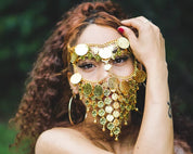 Gazelle Belly Dance Face Veil with Coin Chain Mask, Gold, One Size – Gypsy Jewelry Accessory for Halloween, Costume Parties, or Belly Dance Performances for Women
