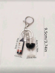 [2D Plan] 1Pc Holiday Christmas Imitation Wine Glass And Bottle Keychain - Acrylic Pendant Keychain With Lobster Buckle, Suitable For Wallet Bag Accessories, Backpack Pendants, And Gift Accessories | Seasonal Decorations | Acrylic Keychain, Women's Car Ke
