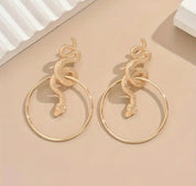 Vintage Exaggerated Geometric Hoop Snake Pendant Earrings