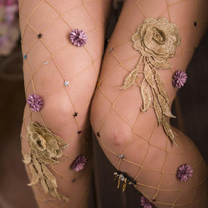 Fishnet Tights with Floral Pattern