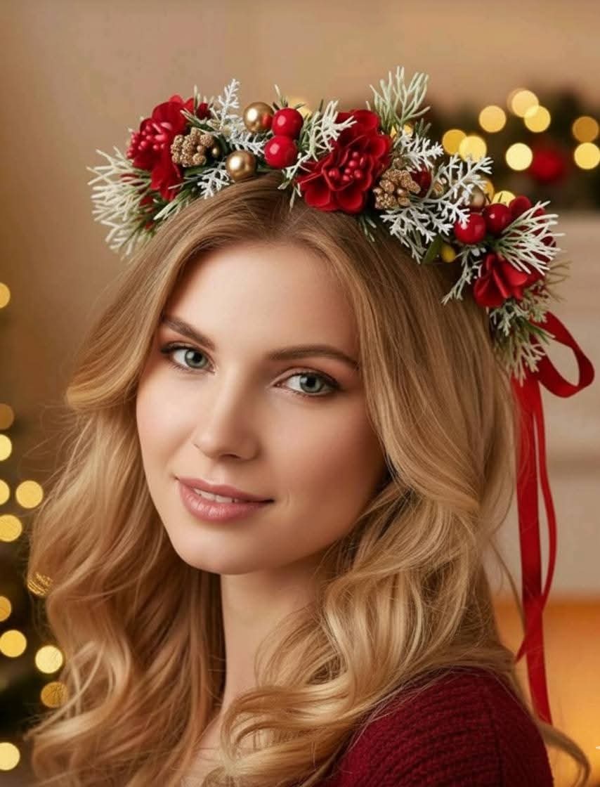 1pc Fashion Party Christmas Artificial Flower Leaf Floral Wreath Headband, Suitable For Holidays, Great Gift For Girlfriend, Teacher, Hawaiian Outfit For Women, Hair Accessories, Coronas, Tiara, Costume Crown, Wedding