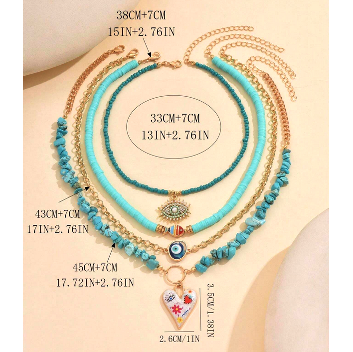1 Set Fashion Eye and Pearl Pendant Necklace, Soft Ceramic Bead Necklace with Unique Heart-Shaped Eye Pendant