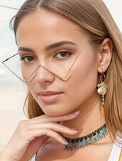 1pc Women's Metal Frame Decorative Hollow Shape, Rhinestone Inlay Shiny And Eyeglasses Without Lens, Suitable For Daily Travel And Selfie Use Beach Accessories For Women Glasses