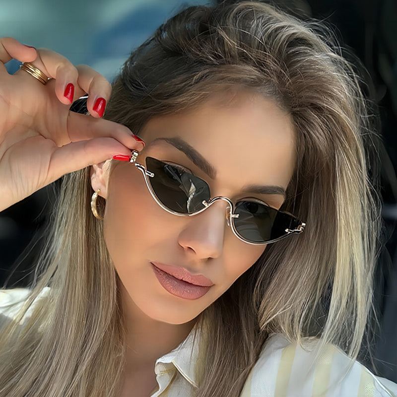 Luxury Designer Triangle Cat-Eye Sunglasses for Women – Vintage Steampunk Half-Circle Popular Shades