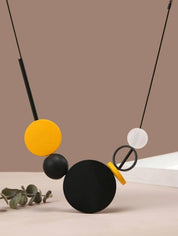 1pc Fashion Wooden Round & Bead Decor Bib Necklace For Women For Party