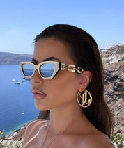 Classic Cat Eye Sunglasses for Men and Women with Small Metal Chain
