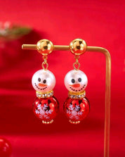 2pcs Cute & Fun Christmas Snowman Pendant Earrings, Suitable For Women To Wear On Christmas Holiday Gatherings