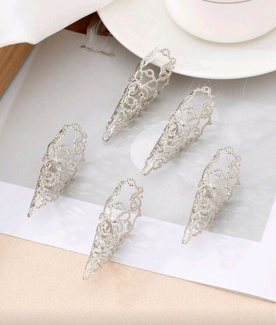 5pcs Luxurious Rhinestone Nail Rings Set, Perfect For Women Dance Performances, Parties And Gatherings