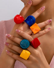 6pcs Set Vintage Exaggerated Acrylic Rings