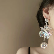 Transparent Crystal Flower Water Ball Earrings for Women, Exaggerated Long Drop Earrings, Bridal Wedding Jewelry Accessories, Christmas Gift