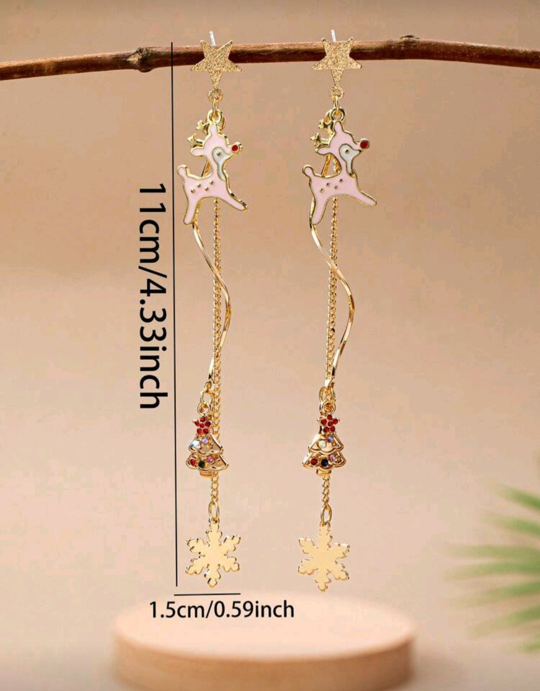 1 Pair Enameled Deer Christmas Tree Snowflake Dangle Earring, Winter Holiday Festive Xmas Earrings, 2025 Christmas Earrings Jewelry Gift For Women