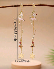 1 Pair Enameled Deer Christmas Tree Snowflake Dangle Earring, Winter Holiday Festive Xmas Earrings, 2025 Christmas Earrings Jewelry Gift For Women