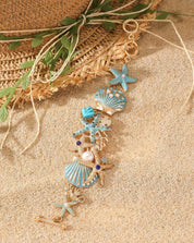 1pc New Bohemian Style Vintage Oceanic Shell & Starfish Inlaid Rhinestone Heavy-Duty Women's Bangle Bracelet