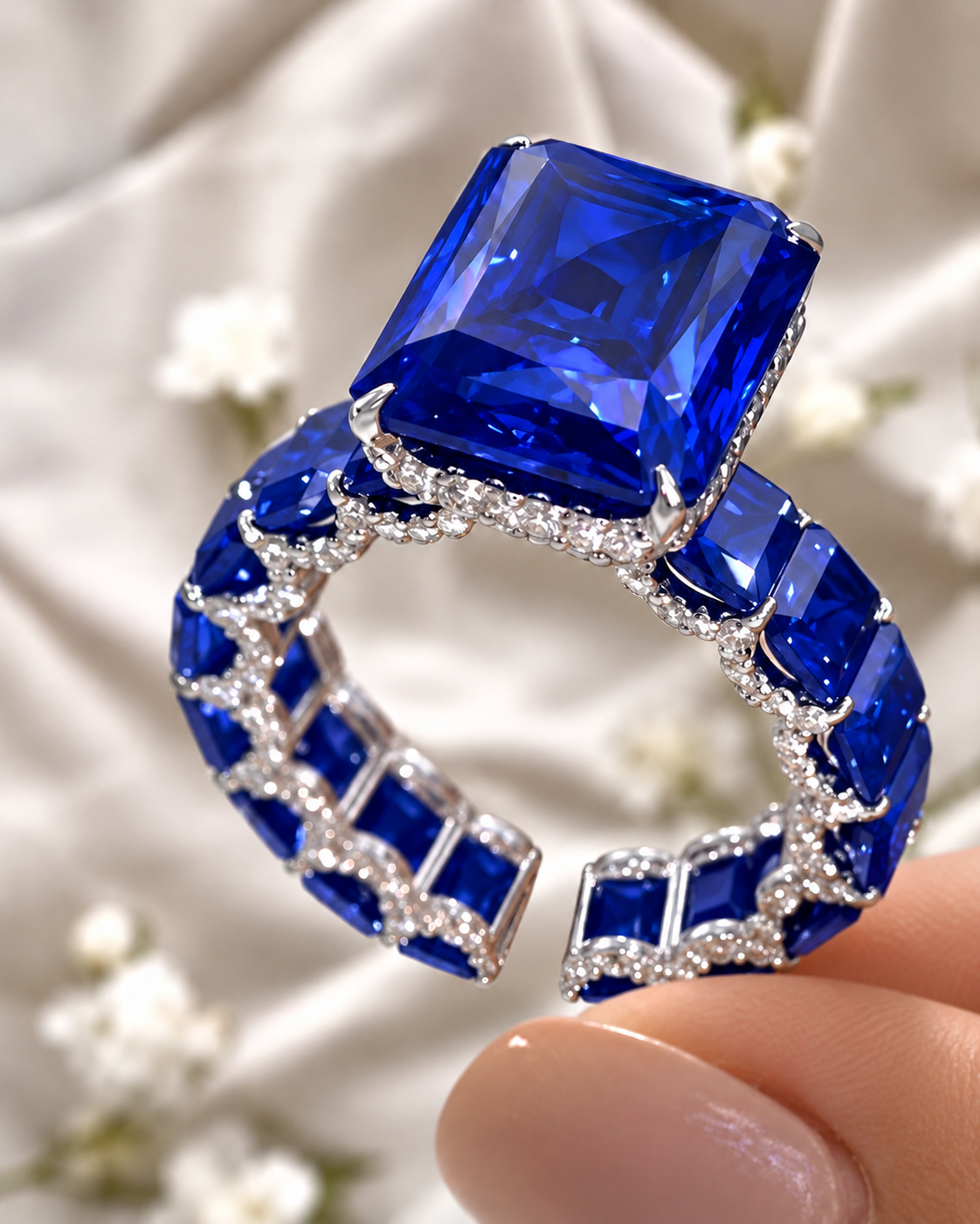 Blue Sotiya Radiant Cut Eternity Engagement Ring Sterling Silver