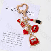 Kiss Charm Red Lipstick Chic Keychain for Women Stylish Fashion Purse Charm with Love Heart Lips & Bag Key Ring