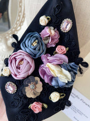 Black Rhinestone Embroidered Women’s Short Tie – Vintage Sparkle Elegance