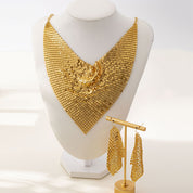 SHEIN NAIZHU 3pcs/Set Fashionable Women’s Exaggerated Leopard Print Metal Texture Necklace & Earrings Set