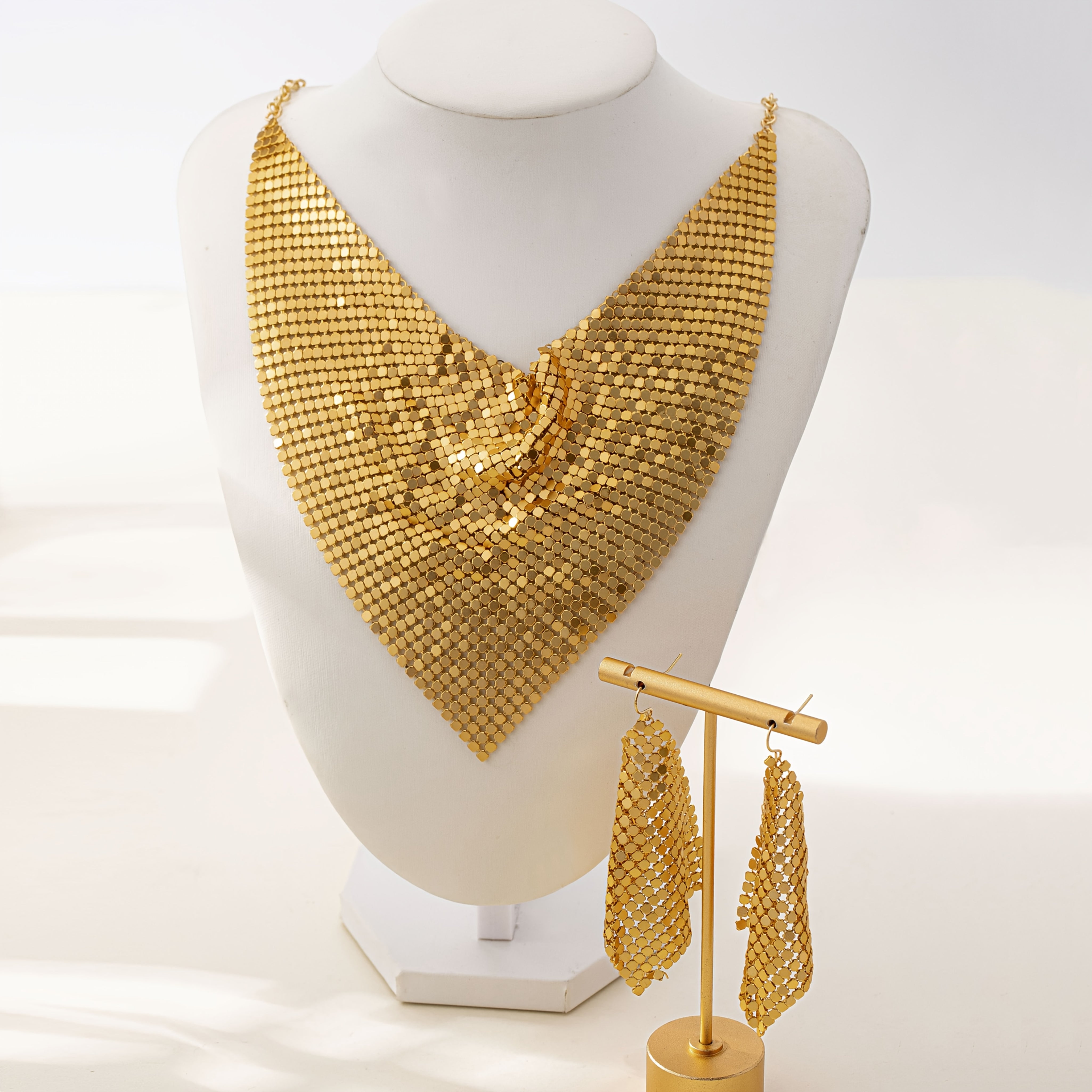 SHEIN NAIZHU 3pcs/Set Fashionable Women’s Exaggerated Leopard Print Metal Texture Necklace & Earrings Set