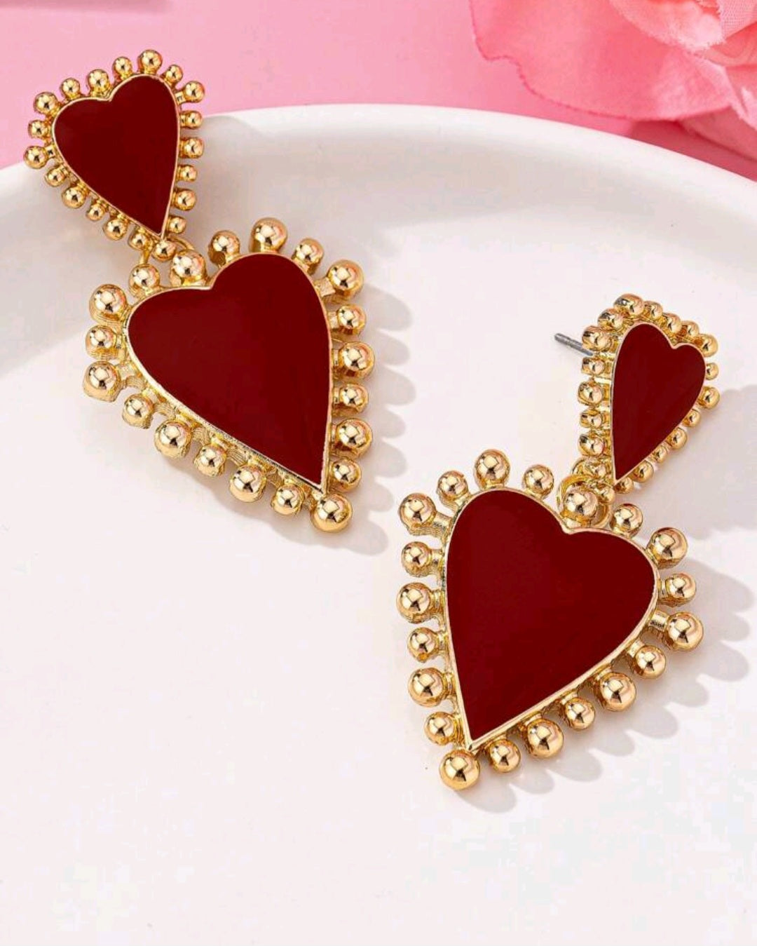 1 Pair Charming Simple Sweet Cute Punk Style European And American Metal Alloy Red Enamel Heart Drop Earrings, Suitable For Ladies Daily Wear, Socializing, Parties, PR, Valentine's Day Necklace, Couple Gift, Girlfriend Gift,Mom,Mother,Mother's Day,Gift