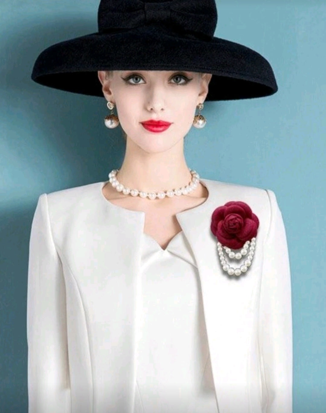 1pc Elegant Women's Camellia Flower Faux Pearl Tassel Brooch Pin For Shirt Collar Clothing Accessory, Party And Wedding Gift Valentines,Mom,Mother,Mother's Day,Gift