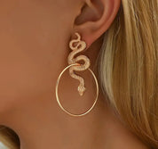 Vintage Exaggerated Geometric Hoop Snake Pendant Earrings