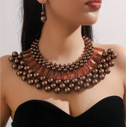 1 Set of Two-Layer Imitation Pearl Jewelry, Blue Necklace and Earrings Set for Party"