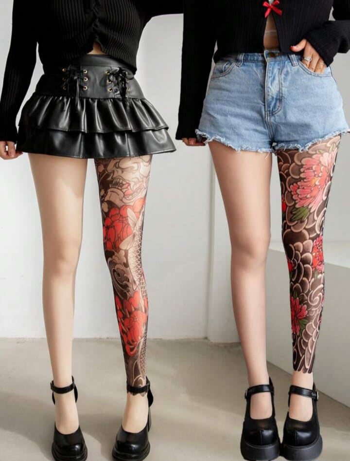 Women’s Sexy Printed Stockings, Fake Tattoo Peony Pantyhose, Sheer Mesh Nylon Leggings for Women


 