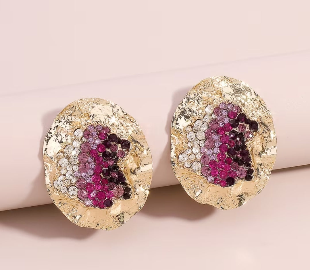 Gold earrings with rhinestones