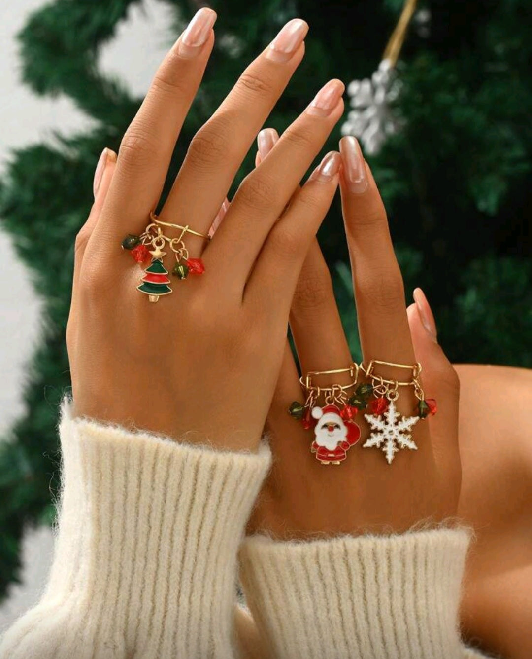 1pc Fashion Santa Claus & Snowflake Christmas Tree Design Ring For Women