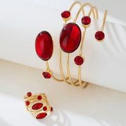 French Gemstone Rhinestone Round Line Wrapped Geometric Bracelet Ring Set Opening Adjustment