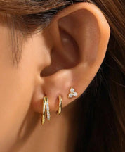 3PCS 925 Sterling Gold Fashion Cubic Zirconia Huggie Hoop Earrings