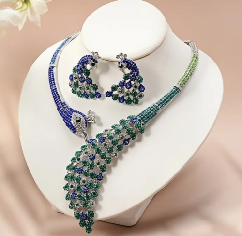 Peacock Jewelry Set – Earrings and Necklace