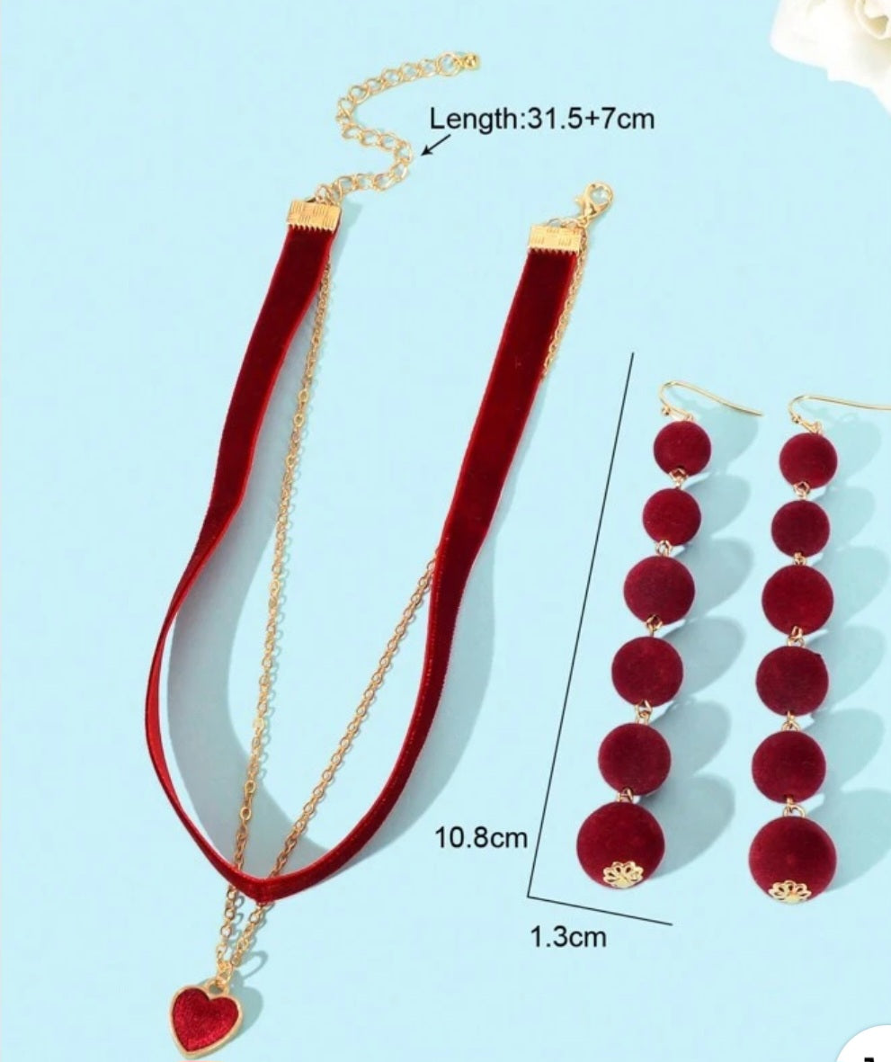 ZZ ZINFANDEL Red Choker Necklace Love Heart Velvet Choker Collar Necklace and earrings,Women`s Layered Heart Black Velvet Choker Pendant Chain for Women Teen Girls Christmas Gift
