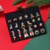 12pairs/Set Christmas Tree, Snowman, Reindeer Ear Studs Earrings Set For Women, Suitable For Christmas Party