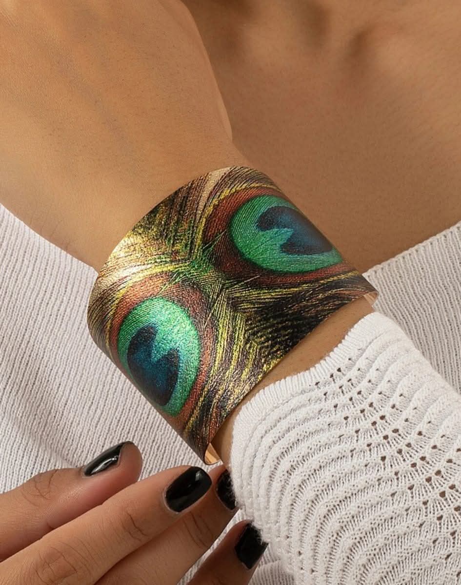 Peacock Feather Cuff Bracelet for Women – Mood, Minimalist, Trendy Hand Jewelry, Best-Selling Gift, Party 2024 New Style