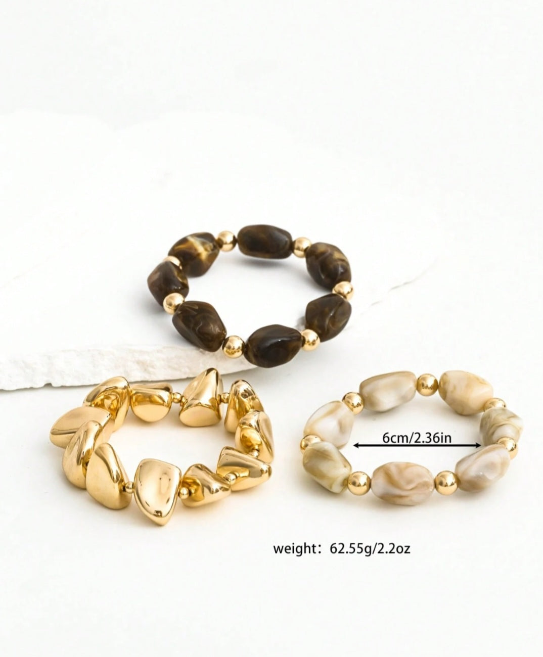 3pcs Vintage Multi-Layer Brown Acrylic Beaded Bracelet