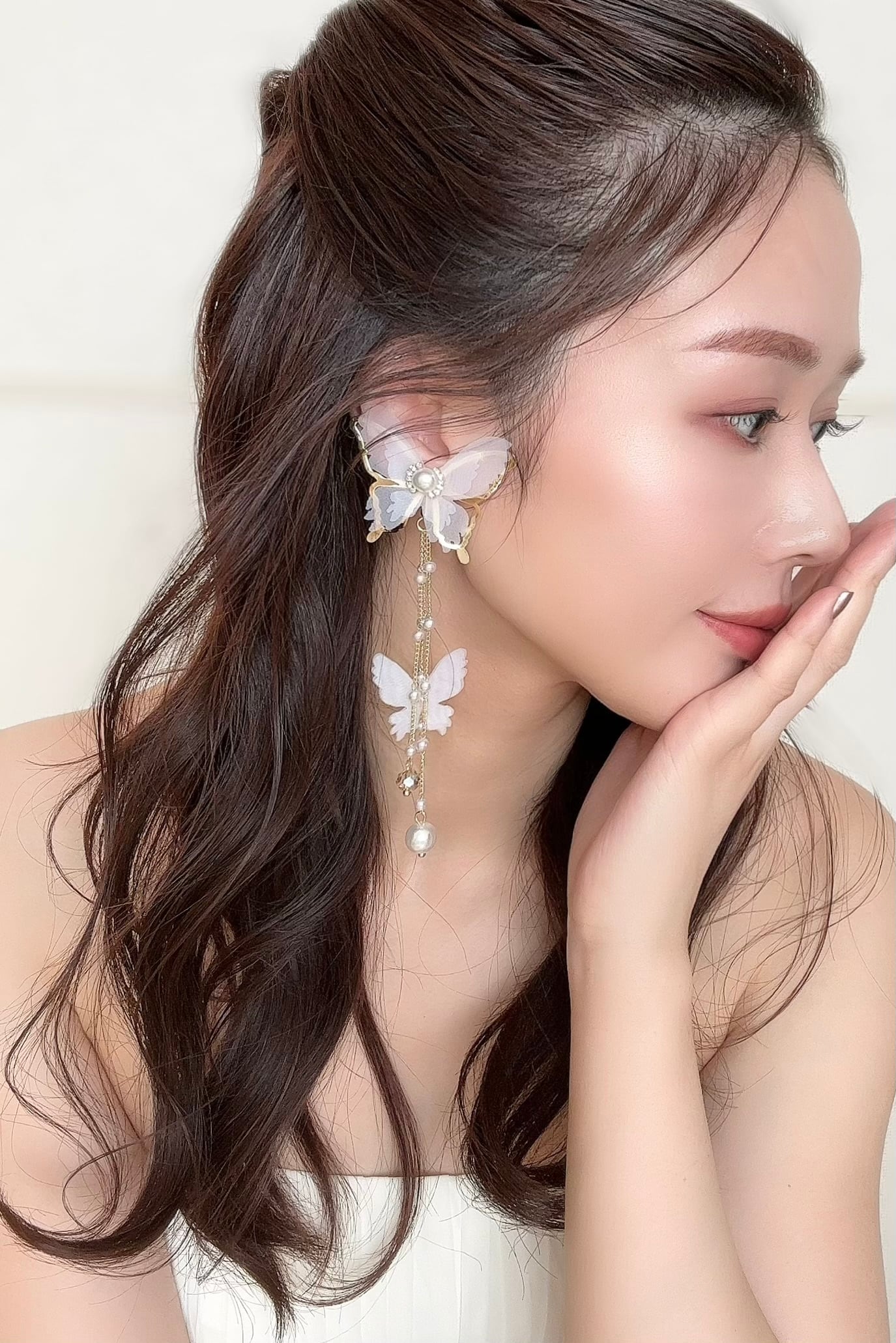 White Butterfly Dangle Earrings with Long Tassels – Chic & Elegant Style