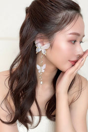 White Butterfly Dangle Earrings with Long Tassels – Chic & Elegant Style