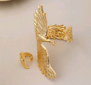 2pcs/Set Phoenix Charm Exaggerated Personalized Cuff Bracelet & Ring Set, European & American Style