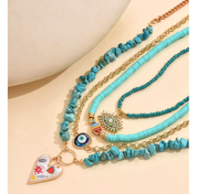 1 Set Fashion Eye and Pearl Pendant Necklace, Soft Ceramic Bead Necklace with Unique Heart-Shaped Eye Pendant