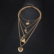 ACEDRE Boho Layered Pendant Necklace Gold Egyptian Heart Necklaces African Costume Chain Jewelry for Women