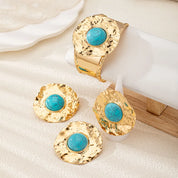 Glam Vintage Style Round Alloy Inlay Turquoise Women's Jewelry Set