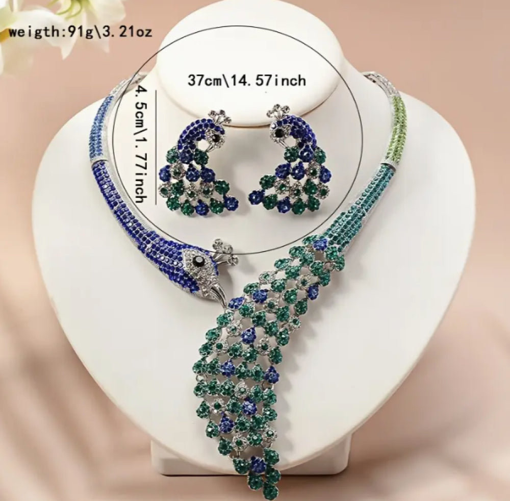Peacock Jewelry Set – Earrings and Necklace