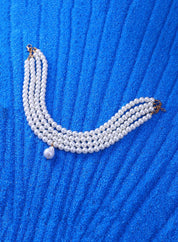 Daimay Multi-Layer Pearl Necklace - Multi-Strand Statement Bridal Choker for Wedding Party - 20s Flapper Style - Round L Size