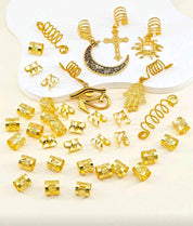 27PCS Gold Hair Jewelry for Braids Loc Jewelry Cross Braid Clips Multi Style Loc Dreadlock Beads Sprial Hair Decoration Metal Hair Cuffs Rings Braid Accessories for Women and Mens