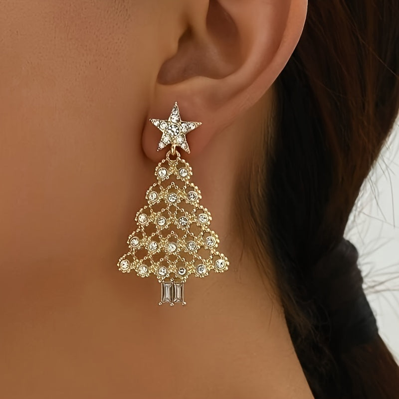 2 Pcs Christmas Tree Earrings, Luxury Stud Earrings, Perfect for Holiday Parties and Other Occasions