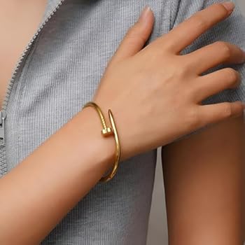 Armwear - Chic Stainless Steel Nail Bracelet for Women with Sleek Finish, Anti Tarnish Jewelry, Aesthetic Cuff for Girls, Minimalist Hand Accessory, Trendy Gift